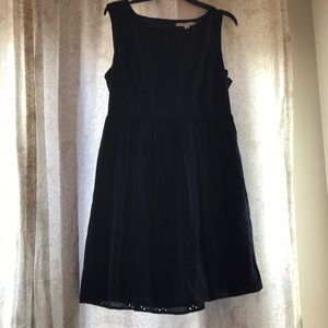 Navy blue eyelet dress.